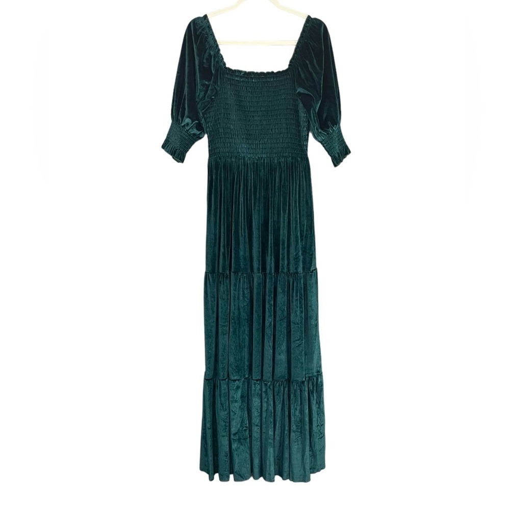 Baltic Born Clara Smocked Velvet Maxi Dress Green NWT - Picture 3 of 16